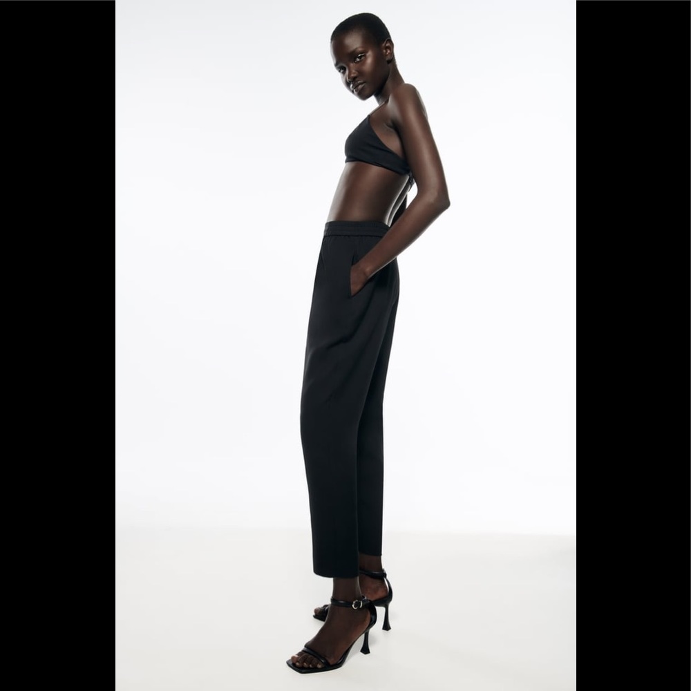 Zara Basic Collection Drawstring Waist Black Pant… - image 8